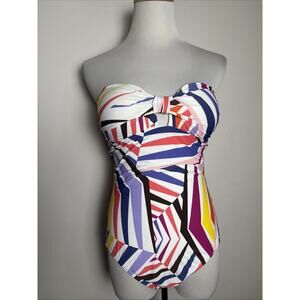 Kate Spade Strapless One Piece Swimsuit‎ Sz M Colorful Beach Resort Built in Bra